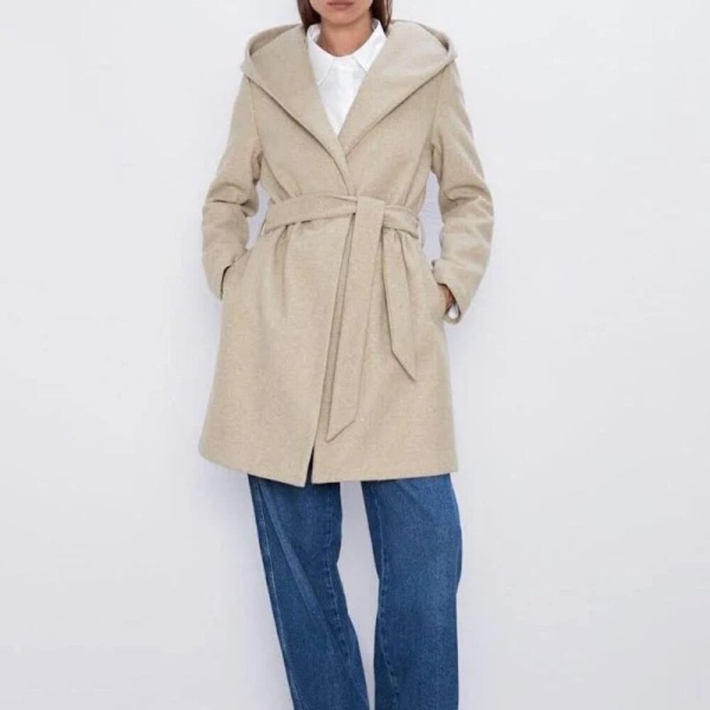 Zara Soft Hooded Coat with Waist Belt